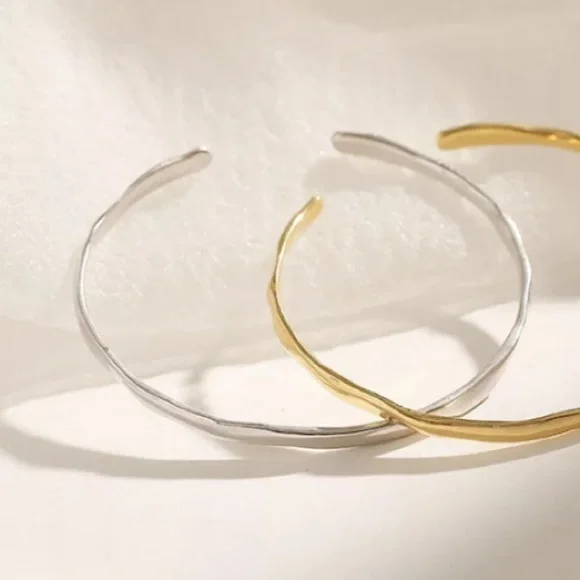 Sterling Silver Adjustable Textured High Polished Cuff Bracelet - Picture 2 of 2